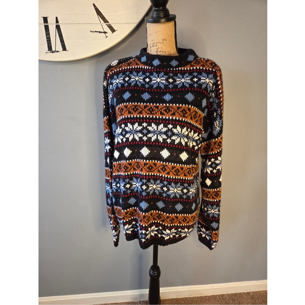 Croquet club vintage nordic snowflake winter knit sweater all over print blue S